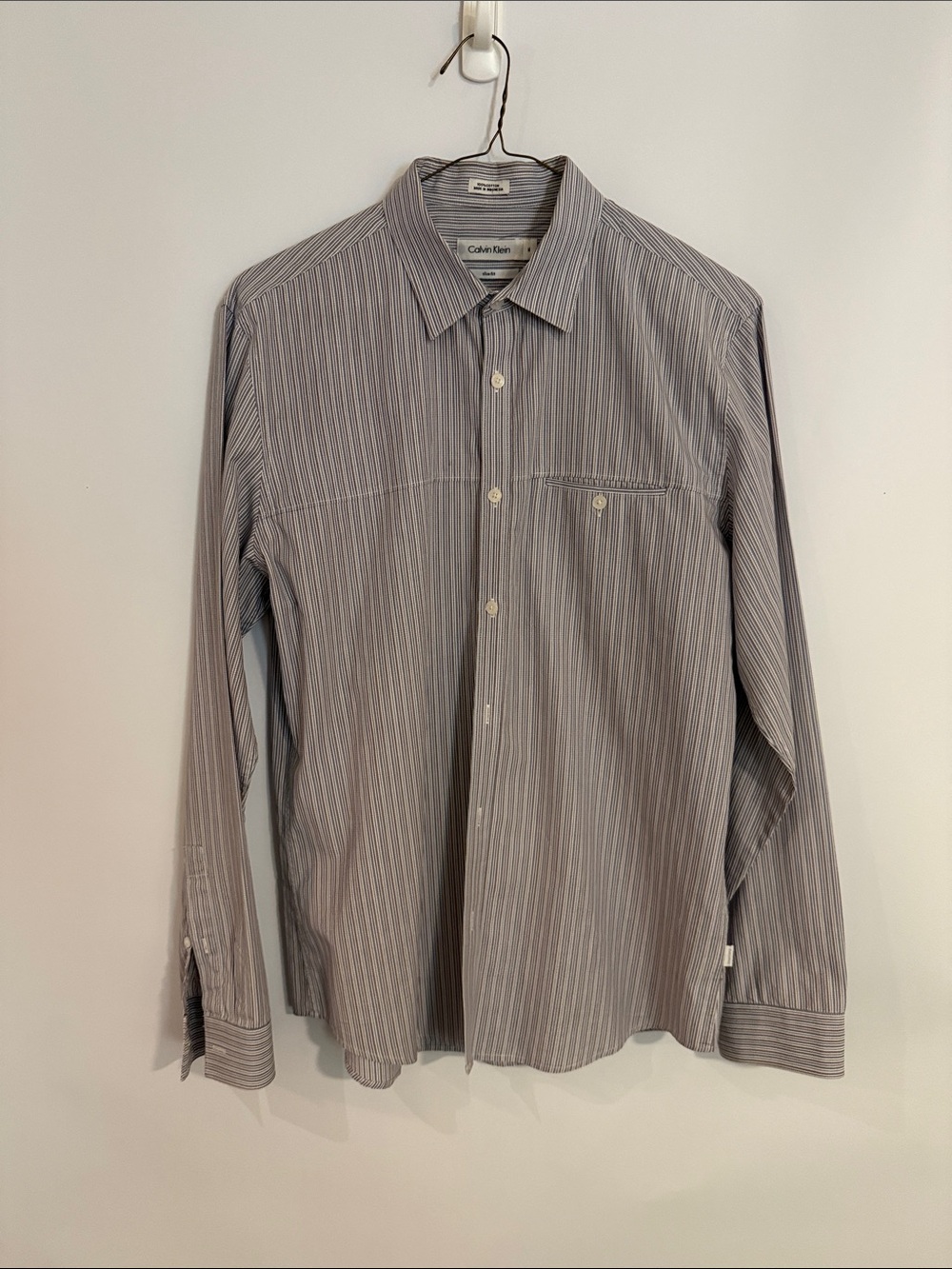 Calvin Klein Men's Light Gray Pinstripe Dress Shirt